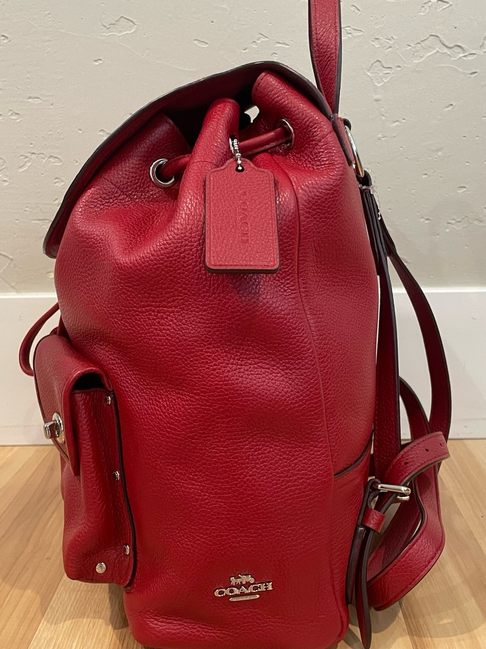 Coach EUC Red Pebble Leather Turnlock Backpack with stud pocket detail. ♥️ - Picture 4 of 16